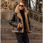 Kamel stilig flygande skinnjacka för män, slim fit Shearling Aviator Bomber Jack qd best 4XL