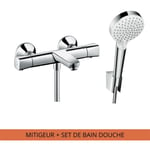 Douchette à main Hansgrohe Crometta + Mitigeur thermostatique bain douche Ecostat