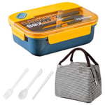 Tohoee Boite Bento Lunch Box 1250ml Boite Repas Box Enfant Adulte 3 Compartiments Boîte à Lunch Sans BPA avec Couverts et Sac Thermique Micro-ondables pour Le Pique-Nique l'école Le Travail