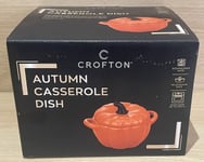 Brand New Crofton Autumn Casserole Dish ORANGE Pumpkin Shape with Lid 2L **NEW**