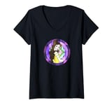 Disney Beauty And The Beast Belle Pose Neon Stained Glass T-Shirt avec Col en V