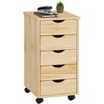 Idimex - Caisson de bureau lagos meuble de rangement sur roulettes avec 5 tiroirs, en pin massif finition vernis naturel - Naturel