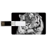 16G USB Flash Drives Credit Card Shape Tiger Memory Stick Bank Card Style Close up Photo of a Wild Feline Beast with an Intense Gaze Strength of a Hunter Decorative,Light Grey Black Waterproof Pen Thu