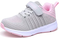 Chaussures de Tennis Enfant 34EU Fille Baskets Running Chaussure de Sport Indoor Outdoor Gymnastique Randonnée Fitness Chaussures Multisport Soft Respirant Sneakers Rose Gris Unisexe