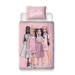 Character World Barbie Official Single Childs Duvet Cover Set | Figures Design Reversible 2 Sided Bedding Including Matching Pillow Case | Pink Single Bed Set | Polycotton