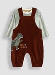 JoJo Maman Bebe JOJO MAMAN BÉBÉ T Rex Applique Velour Dungarees & Top Set 6-12 months Brown Months