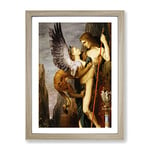 Oedipus And The Sphynx By Gustave Moreau Classic Painting Framed Wall Art Print, Ready to Hang Picture for Living Room Bedroom Home Office Décor, Oak A4 (34 x 25 cm)