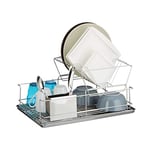 Relaxdays Drainer, With Cutlery Basket, Drip Tray, Dish Rack, Stainless Steel, Robust, HxWxD: ca 23.5 x 48 x 32 cm, Silver, Stainless_Steel, 32 x 48 x 23.5 cm