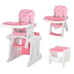 HOMCOM 2-in-1 Convertible Baby High Chair Booster Seat w/ Removable Tray Pink