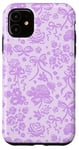 Coque pour iPhone 11 Coquette Dentelle Mauve avec Noeuds et Roses