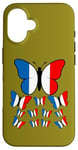 Coque pour iPhone 16 French Pride Papillon Magnifique avec Drapeau de la France