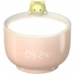 Réveil pour enfants pour filles, réveil chat mignon avec réveil tactile, veilleuse led, fonction Snooze, chargement usb, réveil personnalisé (rose)