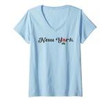 Womens New York Floral Rose Logo V-Neck T-Shirt