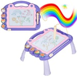 Eucomir Ardoise Magique Enfant,Enfant Tableau de Dessin Magnétique Effaçable à 4 couleurs, 4 Tampons Magnétiqueset 1 Stylet Capacitif,Cadeau Jouets éducatifs pour Bambin,Fille et Garcon,Violette