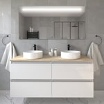 Meuble de salle de bain avec vasques rondes - blanc - balea et miroir Led stam - 120cm