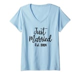 Married Est. 2024 Wedding Matching Wife Husband Just Married V-Neck T-Shirt