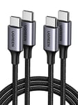 UGREEN Lot de 2 Câble USB C vers USB C PD Charge Rapide 60W Type C Nylon Tressé Compatible avec iPhone 15 Plus Pro Max Galaxy S24 Plus Ultra S23 A54 MacBook Pro iPad Pro Steam Deck PS5 Manette (2M)