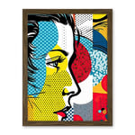 Artery8 Modern Abstract Woman Face in Profile Comic Book Style Red Yellow Geometric Halftone Artwork Framed Wall Art Print 18X24 Inch