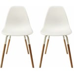 Altobuy - fluk - Lot de 2 Chaises Polypropylène Blanc et Bois