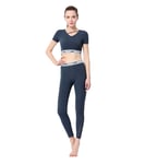 SXSE Yoga Running Sportswear High Taille Fitness Pantalon de Remise en Forme Yoga Vêtements Gilet + Pantalon Dark Blue-XL