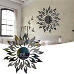 Autocollant Mural de Miroir Décoratif Bricolage Tournesol,3D Acrylique Soleil Fleur Miroir Salon Chambre Art Déco Sticker Mural (Noir)