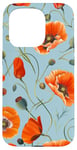 Coque pour iPhone 15 Pro Motif coquelicot orange sur fond bleu clair