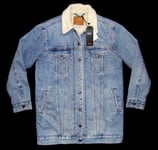 LEVI'S Women's NEW Lengthened Denim Sherpa Trucker Jacket Small 6/8 Ex-Boyfriend