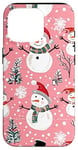 Coque pour iPhone 16 Pro Motif bonhomme de neige rose festif