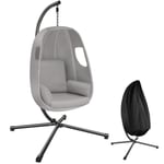 TECTAKE Fauteuil suspendu ANIKA avec Support et Coussin 160kg Pivotant 360° Pliable - Gris clair