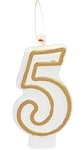 Folat 24155 Candle Simply Chique Gold Number 5-9 cm-Cake Decorations for Birthday Anniversary Wedding Graduation Party, 9 cm