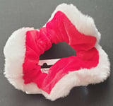 NEW Red white faux fur christmas hair scrunchie mrs clause santa Novelty xmas