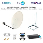 Kit Parabole 65cm Acier + Support Balcon + LNB Single + Décodeur SRT7407 Fransat + Câble HDMI + Pointeur + Câble Coax 25m + 2 fiches