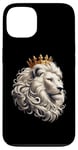 Coque pour iPhone 13 lion blanc portant une couronne dorée