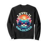 11 Year Old 11th Birthday Gift Level 11 Unlocked Gamer Sweatshirt