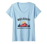 Womens Adventure Is Waiting Belgium Vintage Belgium Vacation V-Neck T-Shirt