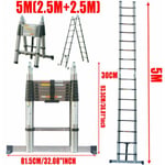 16.5FT Échelle télescopique 5 m(2,5 + 2,5 m), pliable avec stabilisateur, échelle pliante antidérapante, échelle polyvalente en acier inoxydable de