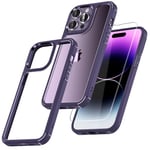 TAURI Coque pour iPhone 14 Pro, [3 en 1] 1 Coque [Anti-Jaune] avec 2 Protection écran, [Protection Militaire] Coque Antichoc Couverture à 360 Degrés - Violet