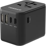 Adaptateur Universel De Voyage Avec 2 Usb Et 3 Type C, Adaptateur Voyage Universel International 2500W, Adaptateur Prise Universelle Voyage France Vers Usa Canada Uk Eu Australie Chine, Noir