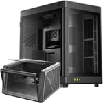 Pc Gamer Boitier,Boîtiers Gaming Eatx Grand Tour Vide,2 Positions,Double Chambre,Porte En Verre Trempé À Ouverture Tactile,Airflow,Noir