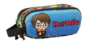 Safta Harry Potter Trousse Double 3D pour Enfants d'âge Scolaire, Confortable et Polyvalente, qualité et résistance, 21 x 6 x 8 cm, Bleu/Multicolore, Bleu/Multicolore, Estándar, Décontracté