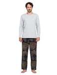 LAPASA Ensemble de Pyjama Homme Polaire Chaud & Confortable Haut Coton & Pantalon Polyester M129 Haut Gris Chiné Clair + Pantalon Camouflage Vert, L