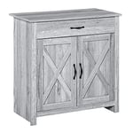 HOMCOM Buffet 2 Portes tiroir Style Rural Chic Placard avec étagère poignées métal Noir MDF Panneaux Particules Aspect Bois Gris Clair