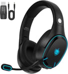 Q6 Casque Gaming sans Fil avec Double Puces, Bluetooth 5.3 pour Téléphone/Ordinateur Portable, USB sans Fil 2,4GHz pour PC/PS4/PS5/TV, Microphone Antibruit Amovible, 30 Heures, LED