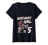 Womens Motocross 5th Birthday Girl 5 Year Old Dirt Bike V-Neck T-Shirt