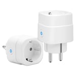 Prise Connectee Wifi 16A Mesure De Consommation Electrique,Prise Intelligente Compatible Avec Alexa/Google Home,App Contrôle,Contrôle Vocal,Horaires Et Minuterie,2Pcs Blanc