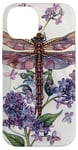 iPhone 14 Dragonfly Surrounded by Lilac Flowers and Leaves Case