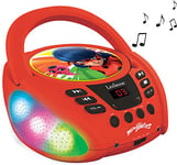 Lexibook - Miraculous Ladybug Chat Noir - Lecteur CD Bluetooth pour Enfants - Portable, Effets Lumineux, Prise Micro, Entrée aux-in, Pile ou Secteur, Filles, Garçons, Rouge - RCD109MI