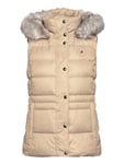 Tyra Down Vest With Fur Vests Padded Vests Beige Tommy Hilfiger