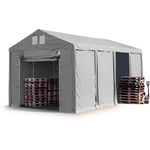 Tente de Stockage Industriel 4x8 m Hangar 3m de Hauteur de côté bâche PVC 850 N gris 100% imperméable pour Toute l'année avec Porte à Traction