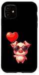 Coque pour iPhone 11 Saint Valentin Amour Porcinet Cœur Amoureux Ballon Lunettes de soleil